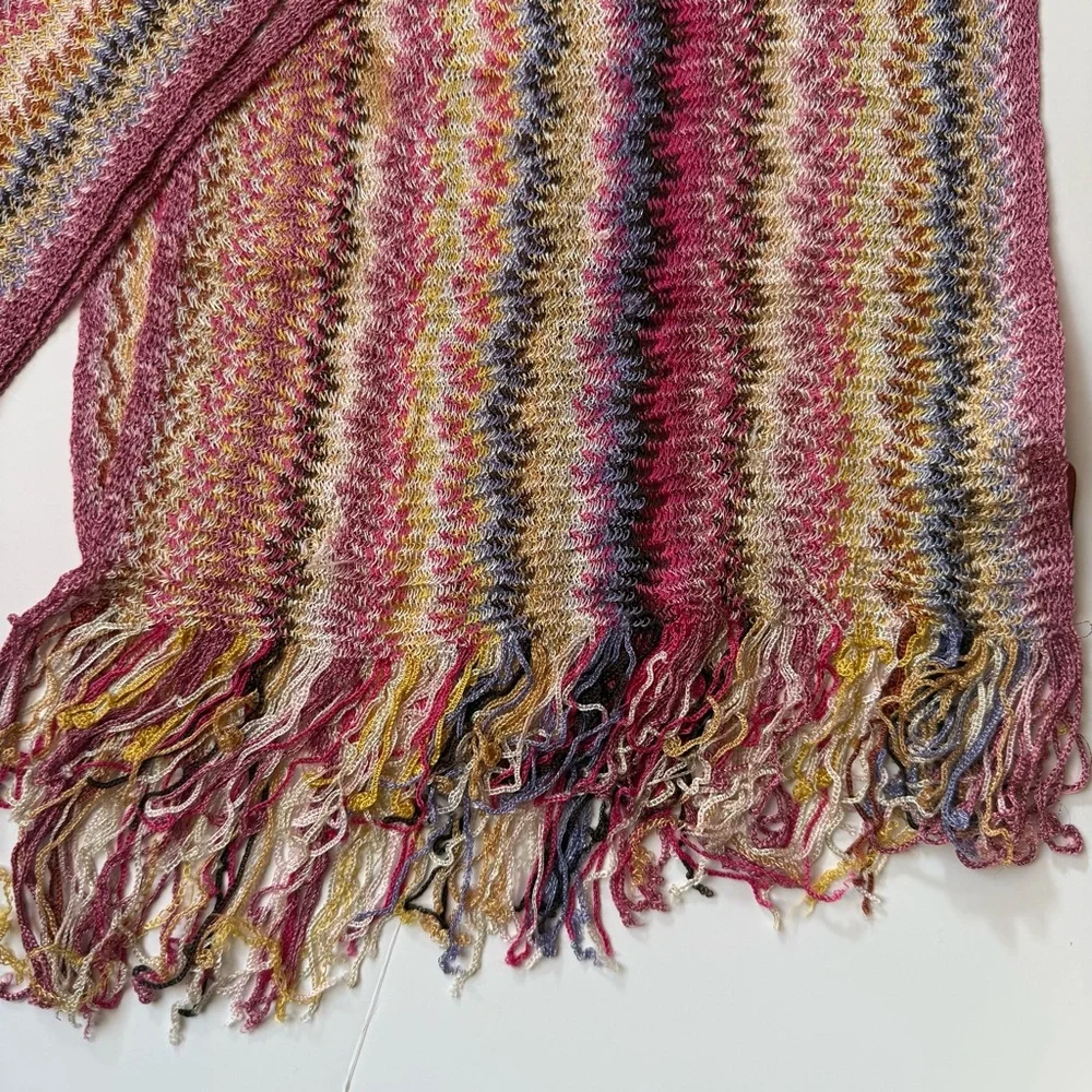 Missoni Zigzag Fringed Scarf Multicolor Made in Italy 88” - Picture 3 of 4